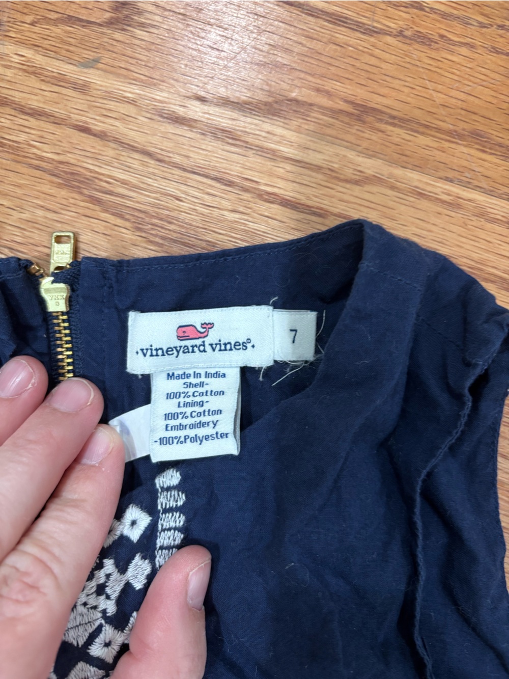 Vineyard Vines Girls Navy Sleeveless Dress with White Embroidered Front Panel 7 - Picture 3 of 4